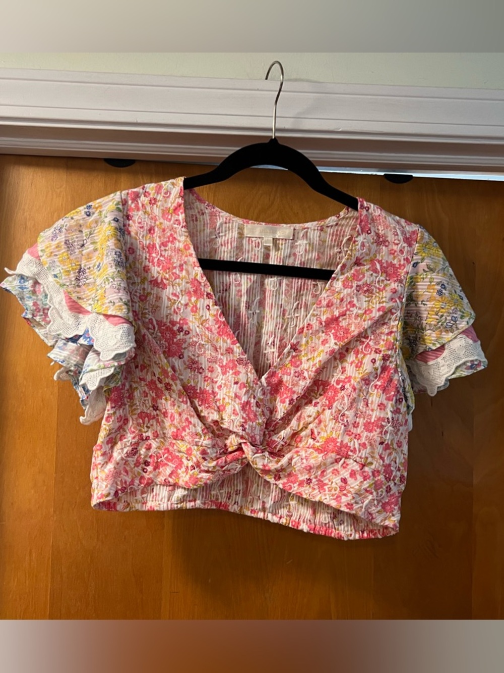 Loveshack Fancy Kielle Ruffle Sleeve crop top size large